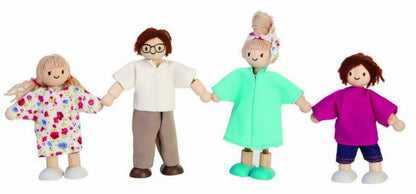 Holzpuppenfamilie Modern PlanToys mit vier Figuren, beweglichen Gliedmaßen und zeitgenössischem Design