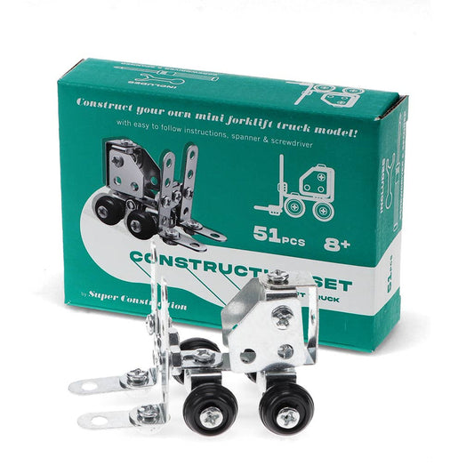 Rex London Mini-Baukasten Gabelstapler mit Verpackung und zusammengebautem Metallmodell mit schwarzen Rädern