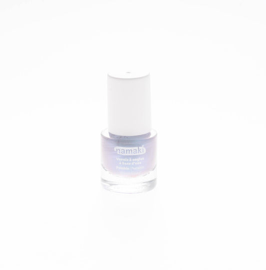 Namaki Nagellack abziehbar in Bläulich Silber, Flasche mit weißem Deckel und silbern schimmerndem violettem Inhalt, Packshot