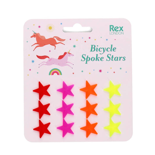 Verpackung Rex London Bicycle Spoke Stars mit zwölf bunten Sternen in Rot, Pink, Orange und Gelb