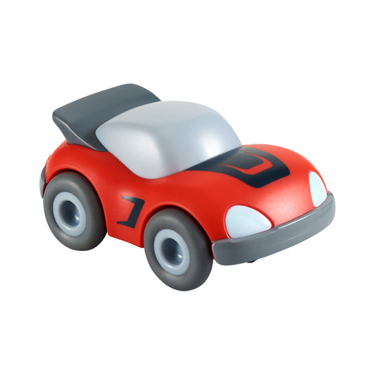 Haba Spielzeugauto in Rot mit silbergrauem Dach, Packshot vor weißem Hintergrund