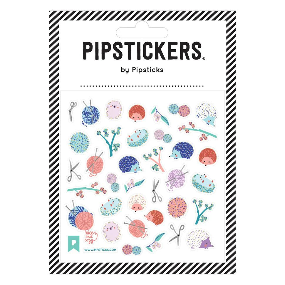 Sticker-Bogen Knittin' Hedgies von Pipsticks mit strickenden Igeln und Wollknäueln