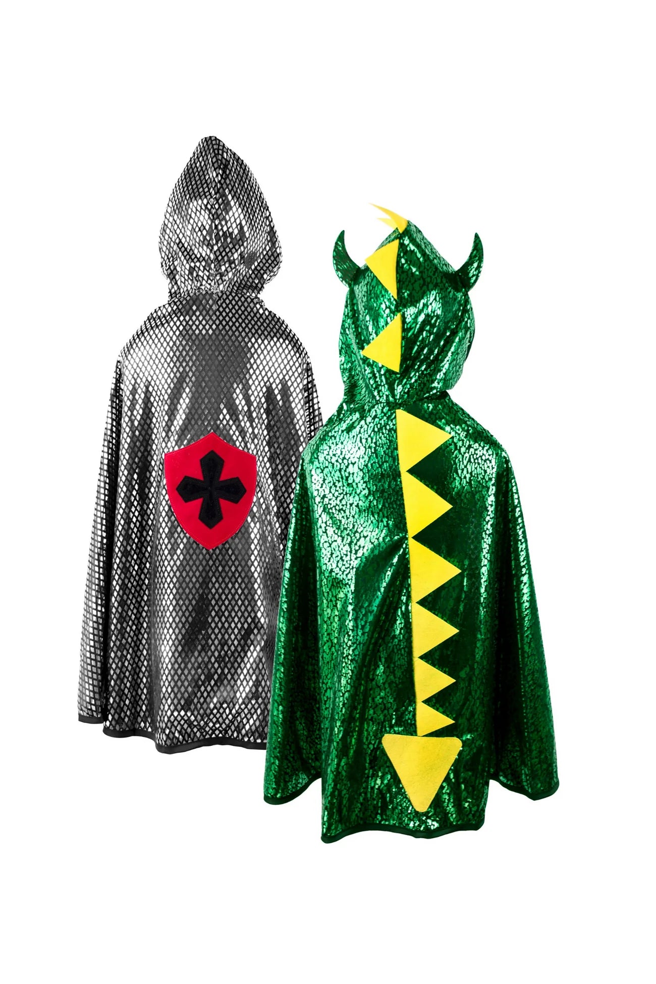 Wendecape Drache/Ritter von Great Pretenders mit rotem Drachen- und blauem Ritterdesign