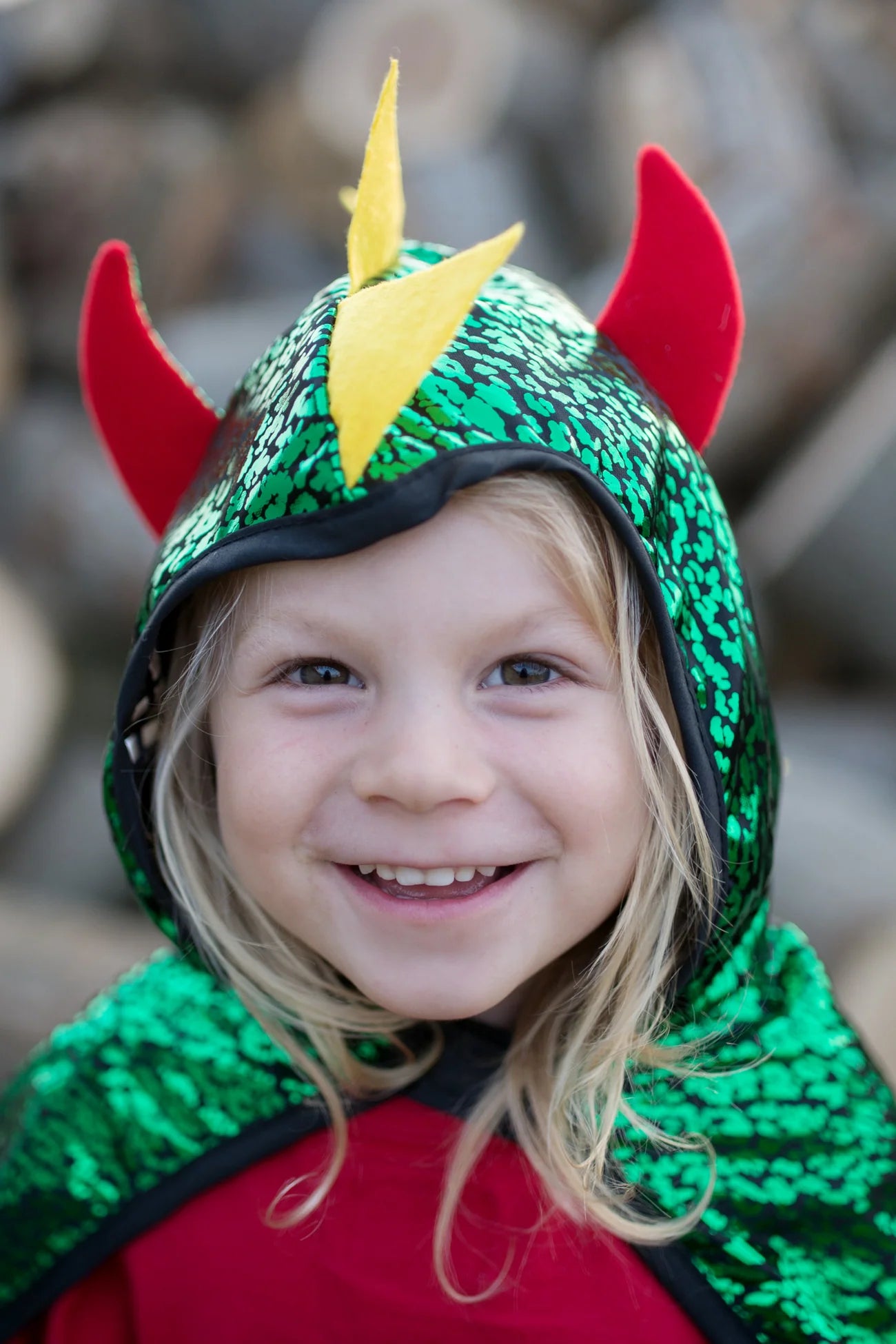 Wendecape Drache/Ritter von Great Pretenders mit rotem Drachen- und blauem Ritterdesign