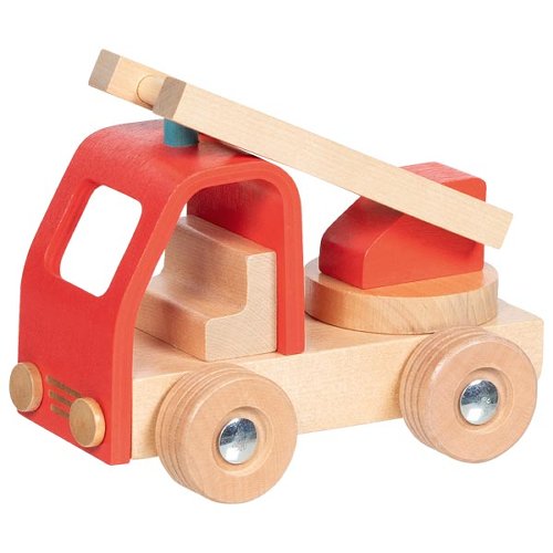Holz-Leiterwagen Goki in Rot mit schwarzer Leiter und Rädern