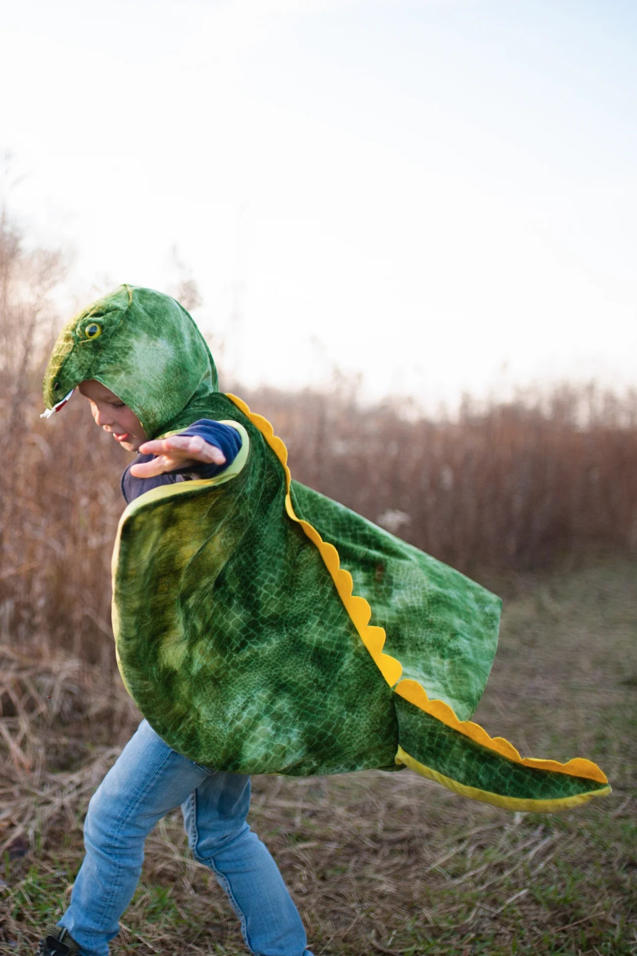 Dinosaurier-Cape T-Rex grün mit Kapuze und Rückenzacken von Great Pretenders