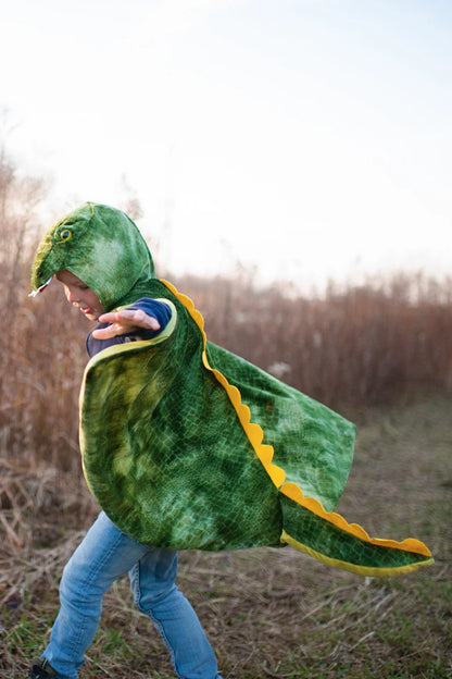 Dinosaurier-Cape T-Rex grün mit Kapuze und Rückenzacken von Great Pretenders