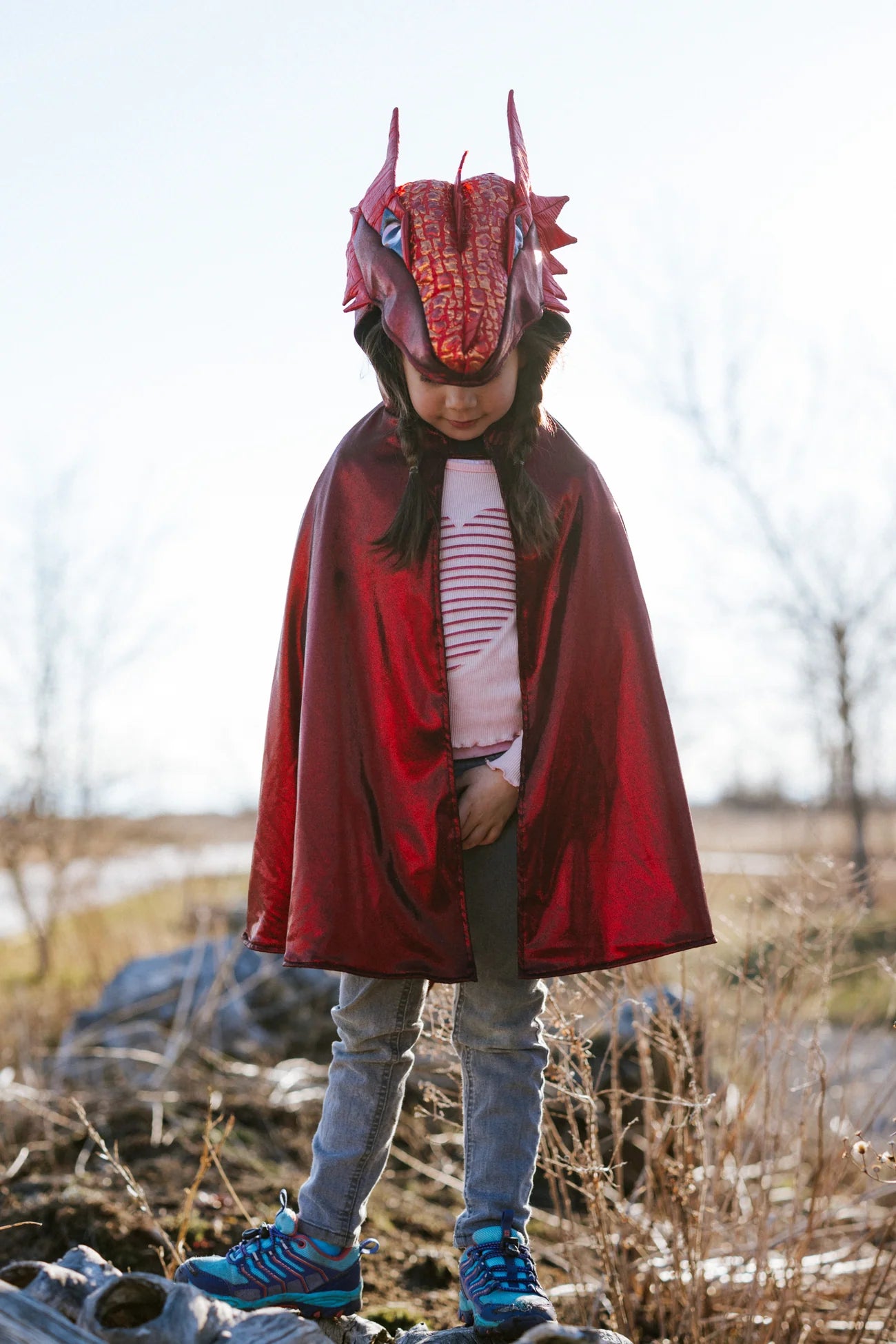Drachenkostüm Great Pretenders in metallisch glänzendem Rubin-Rot für Kinder US 3-4