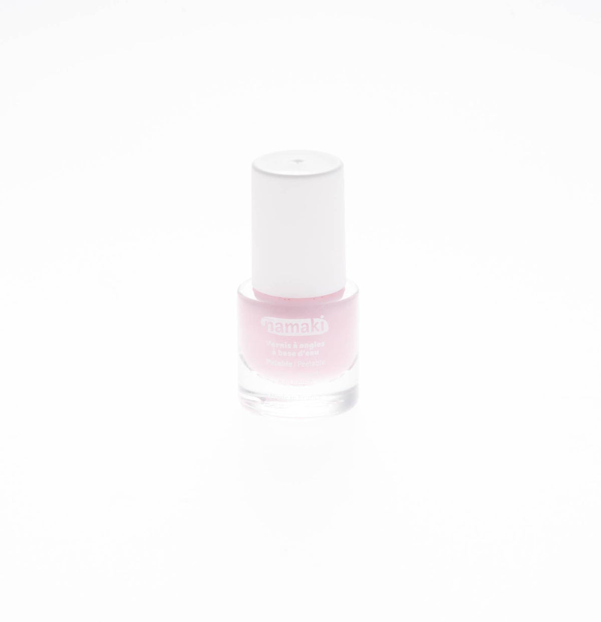 Namaki Nagellack abziehbar in Hellrosa, Flasche mit weißem Deckel, Packshot vor neutralem Hintergrund