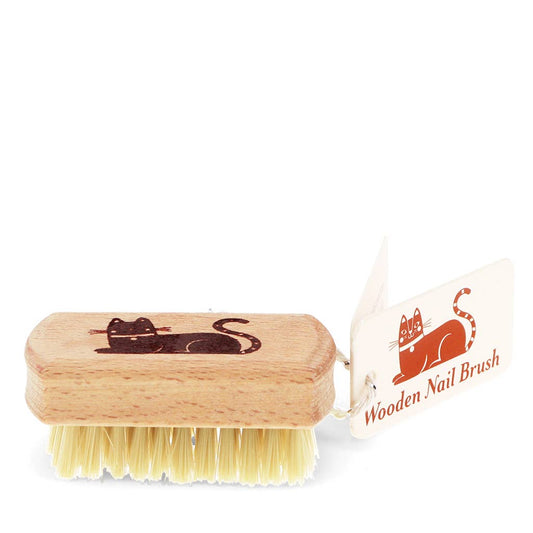 Rex London Nagelbürste aus Holz mit aufgedruckter Katze und Anhängeschild Wooden Nail Brush