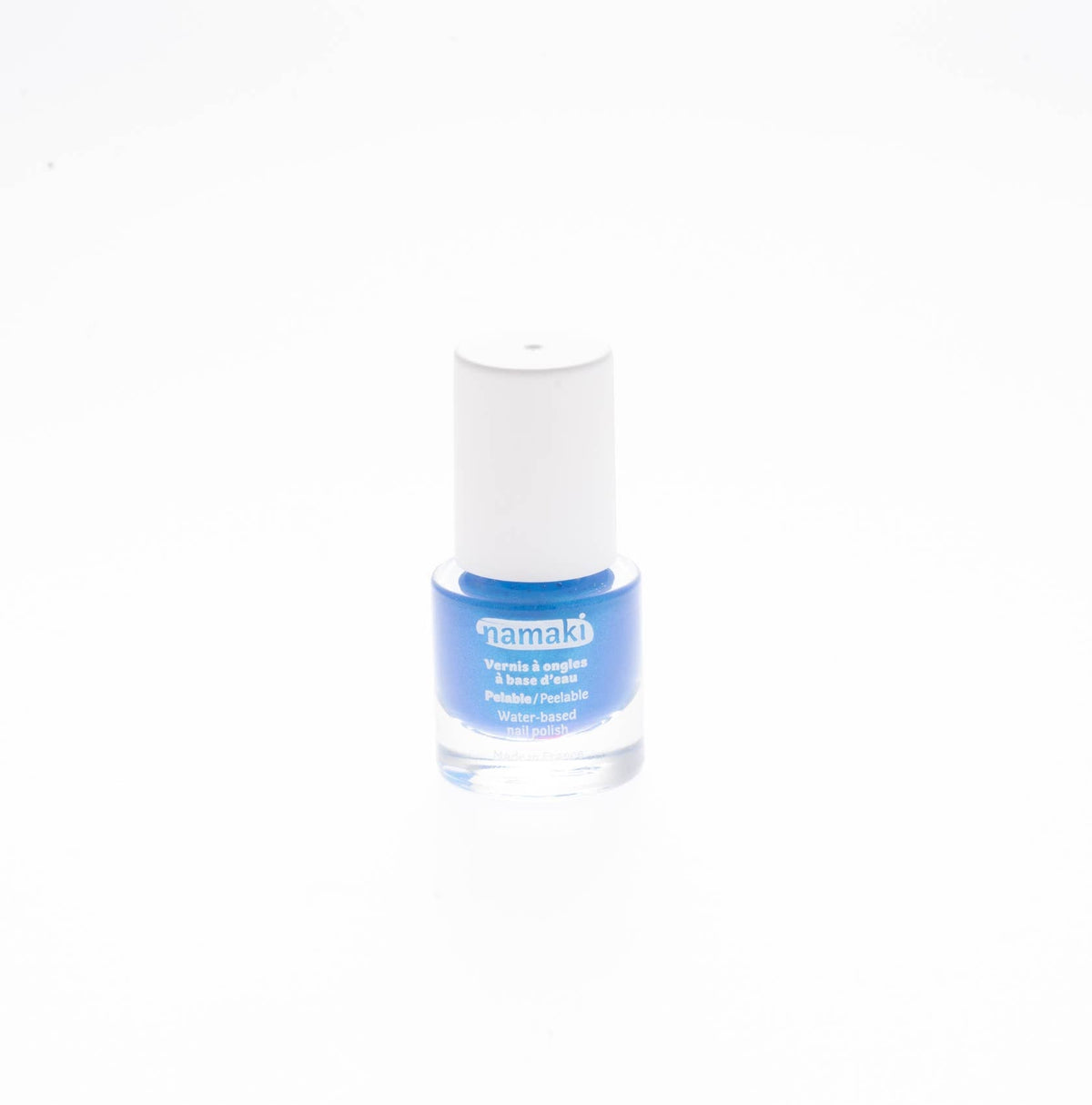 Namaki Nagellack Electric Blue, einzelne Flasche mit weißem Deckel und blauer Flüssigkeit