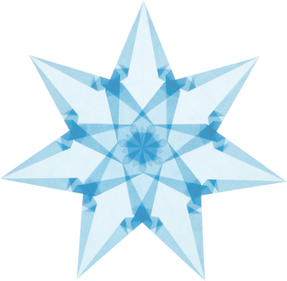 Fertig gefalteter hellblauer Fensterstern mit sieben Strahlen aus Pergaminpapier