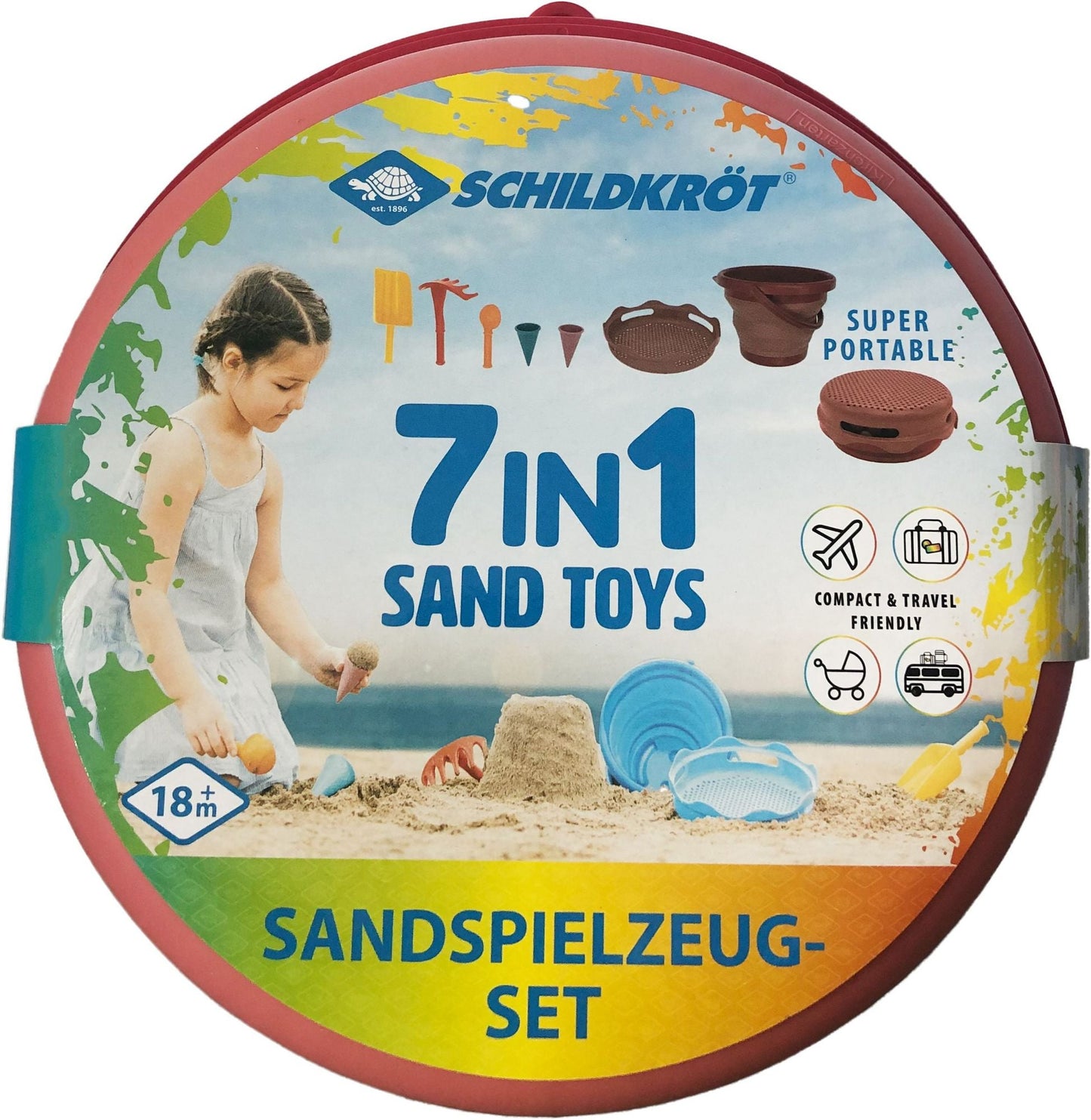 Schildkröt 7in1 Sandspielzeug-Set in Rosa mit Förmchen, Schaufel und Sieb