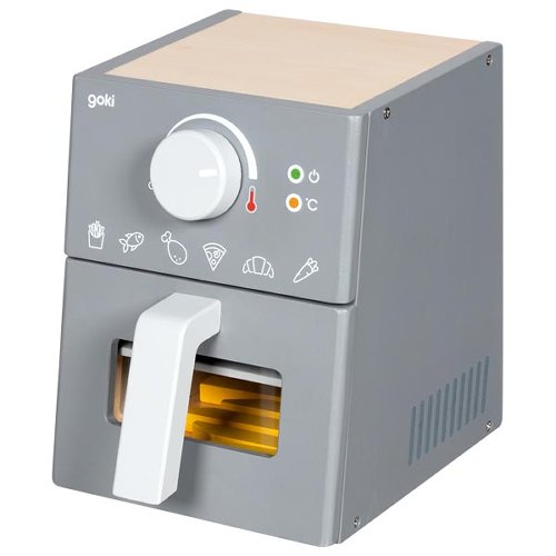 Spielzeug-Airfryer Goki mit Zubehör aus Holz und Kunststoff