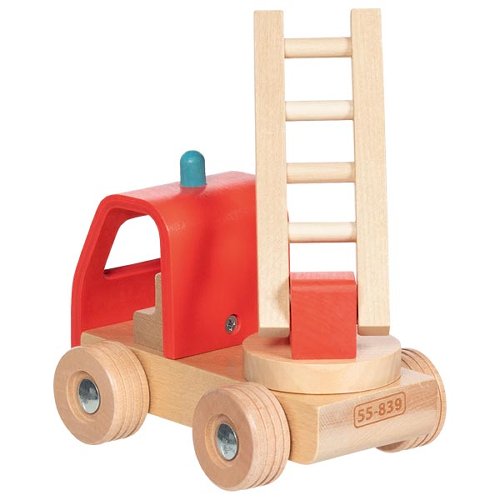 Holz-Leiterwagen Goki in Rot mit schwarzer Leiter und Rädern