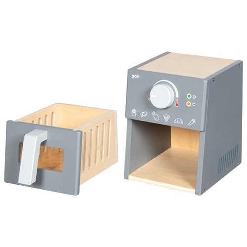 Spielzeug-Airfryer Goki mit Zubehör aus Holz und Kunststoff