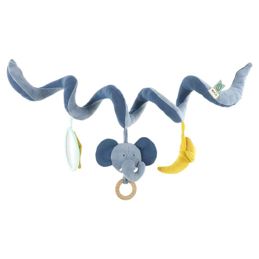Activity-Spirale Mrs. Elephant von Trixie mit Greifringen und Texturen in Pastellfarben