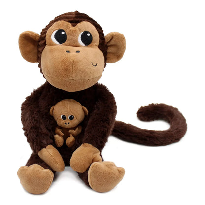 Plüsch-Affenmama mit Baby von Les Déglingos, braun, 25 cm groß, weiches Kuscheltier