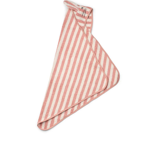 Liewood - ALBERT Babyhandtuch mit Kapuze Coral blush / creme de la creme stripe