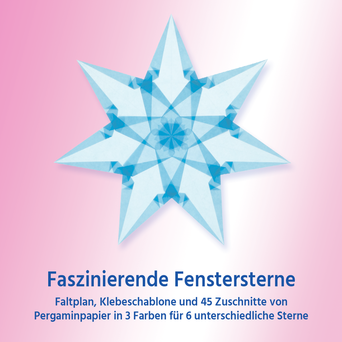 Verpackung Faszinierende Fenstersterne auf rosa Grund mit großem hellblauem Fensterstern