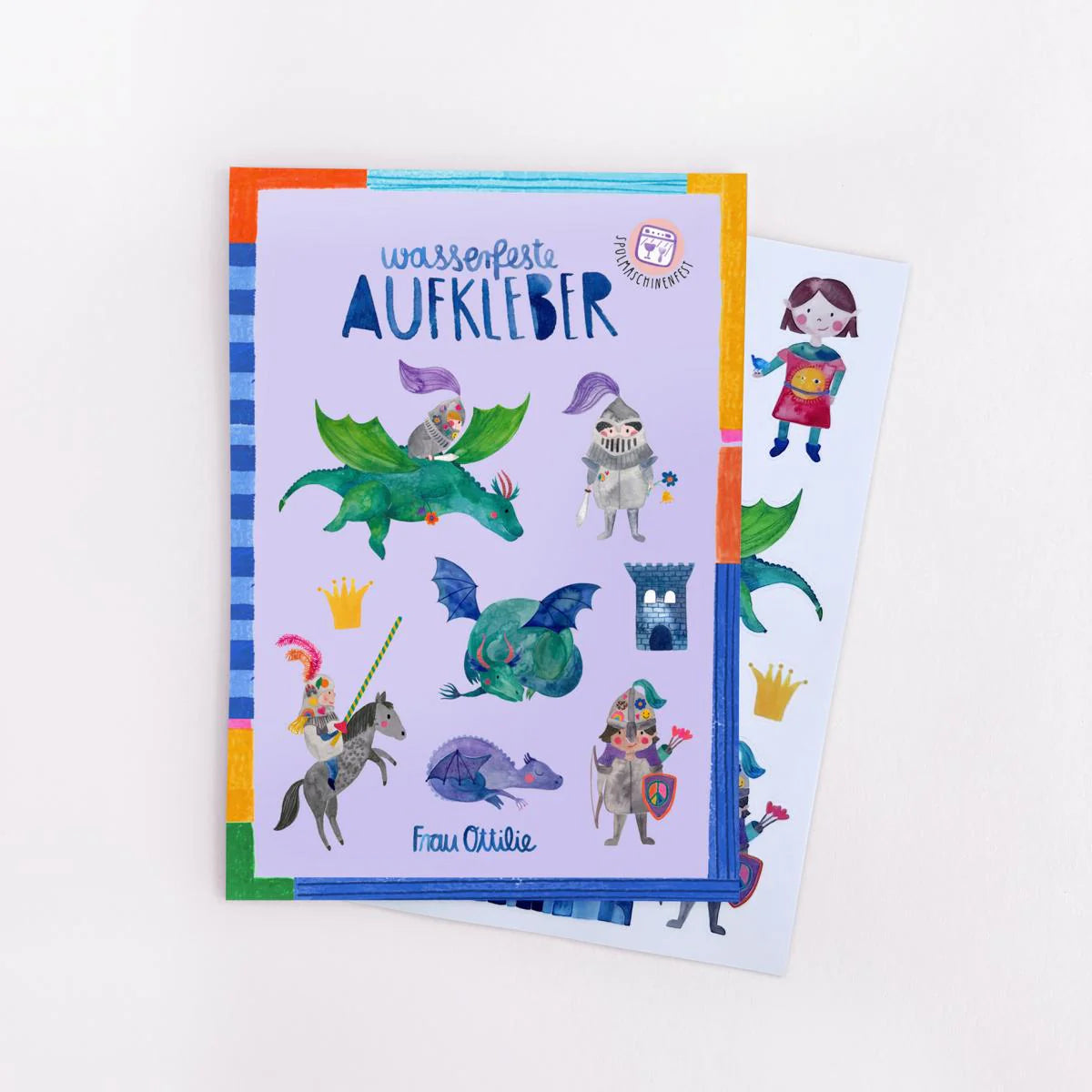 Wasserfeste Aufkleber-Set Frau Ottilie mit Ritter-, Drachen- und Burgenmotiven