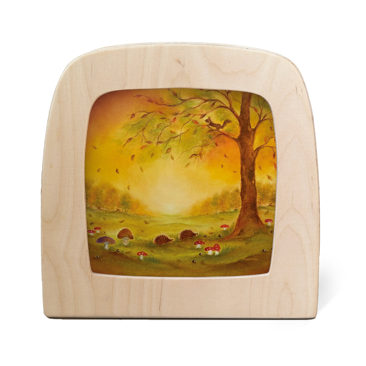 Toverlux Silhouettenlampe mit Holzrahmen, bemalte Herbstszene mit Baum und Sonnenuntergang