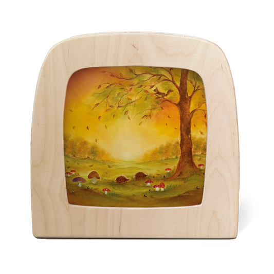 Toverlux Silhouettenlampe mit Holzrahmen, bemalte Herbstszene mit Baum und Sonnenuntergang