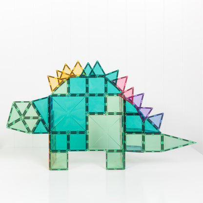 Dinosaurier mit Zacken aus Pastell-Magnetbausteinen