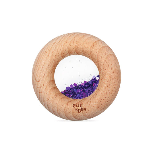 Petit Boum Calm Donut aus Holz mit Fenster, darin lila Glitzer