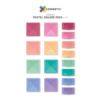 Magnetbausteine-Set Connetix Pastel Square Pack mit 40 transparenten quadratischen Teilen in Pastellfarben