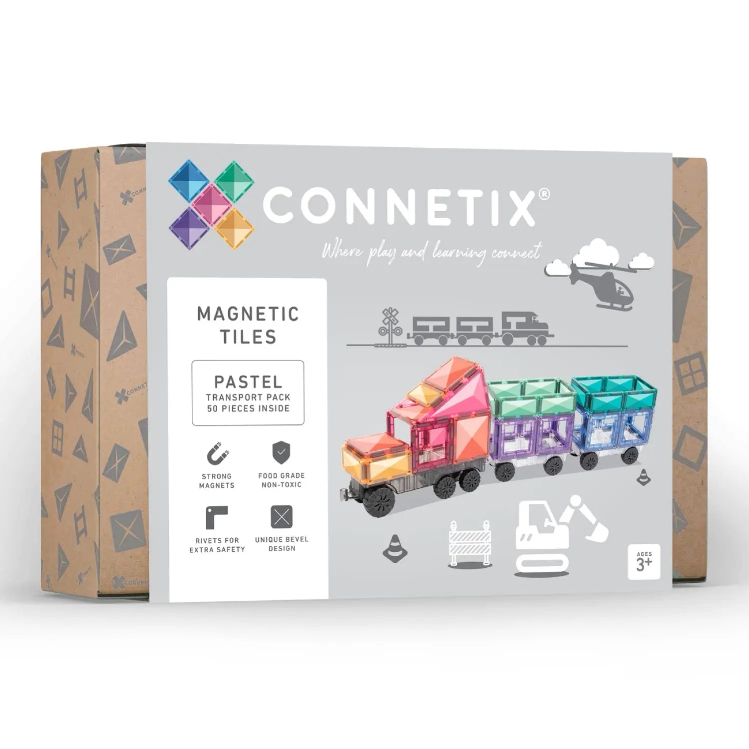 Magnetbausteine-Set Connetix Pastel Transport mit 50 Teilen und Fahrzeugkomponenten