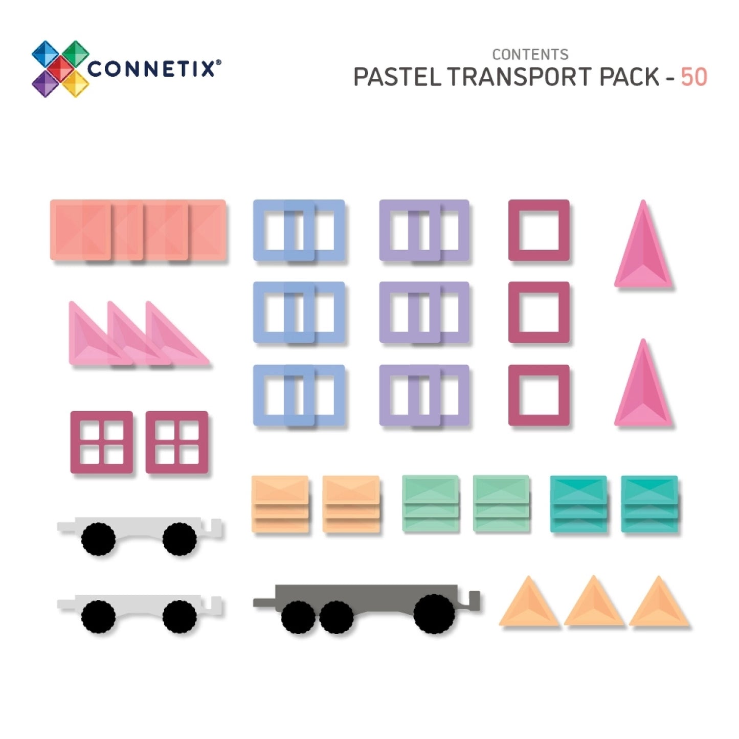 Magnetbausteine-Set Connetix Pastel Transport mit 50 Teilen und Fahrzeugkomponenten