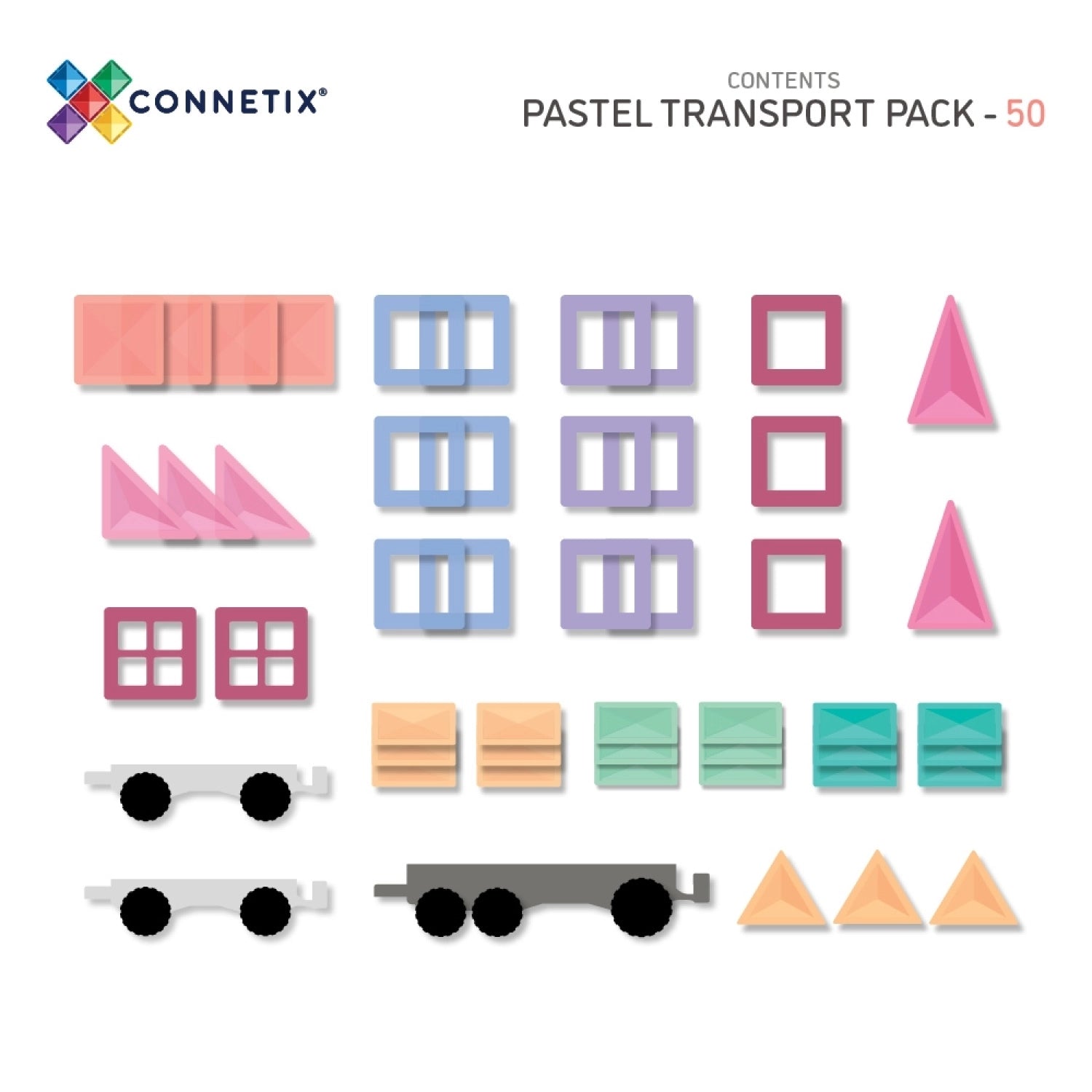 Magnetbausteine-Set Connetix Pastel Transport mit 50 Teilen und Fahrzeugkomponenten