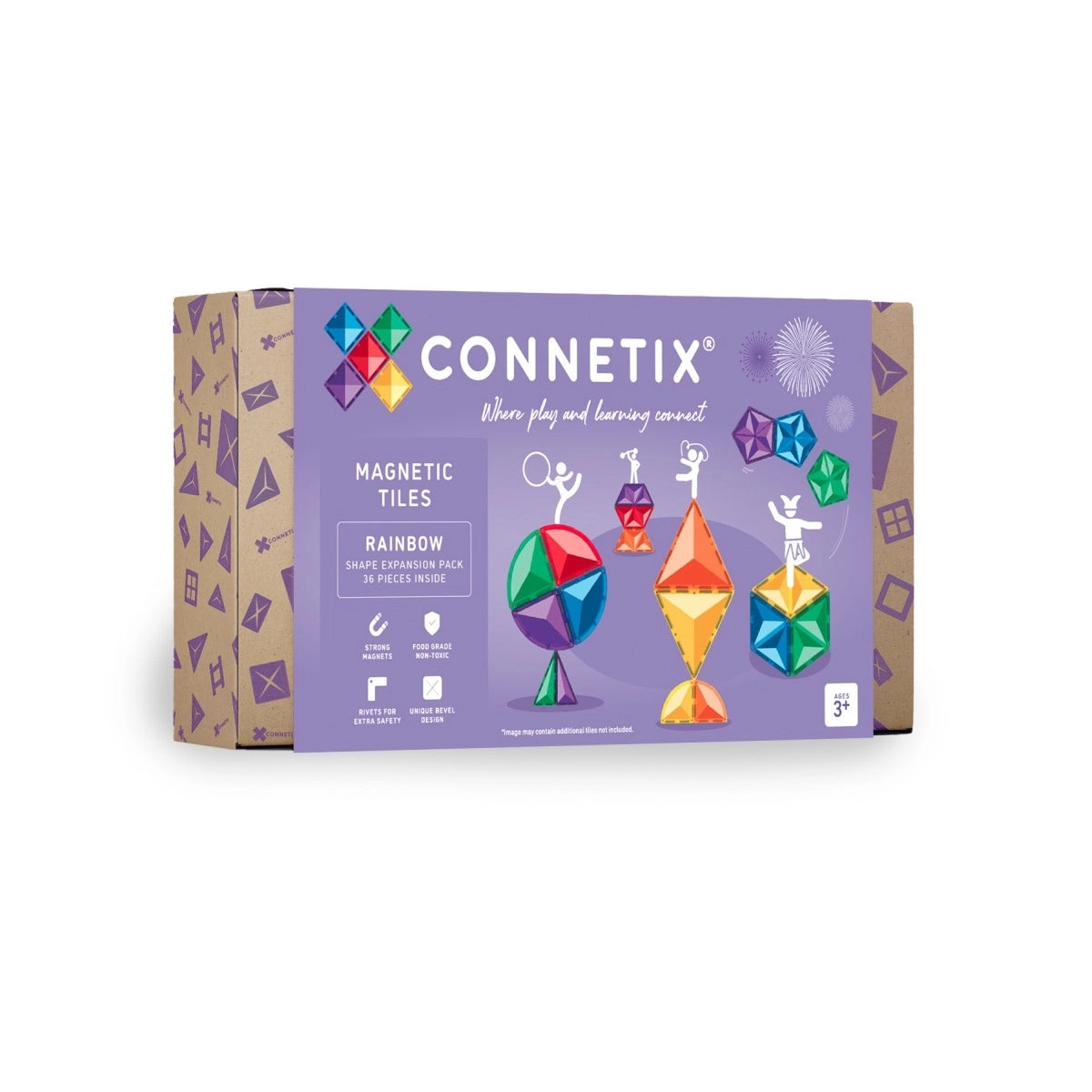 Magnetbausteine Connetix Rainbow Shape Expansion Pack mit 36 transparenten Teilen in Regenbogenfarben