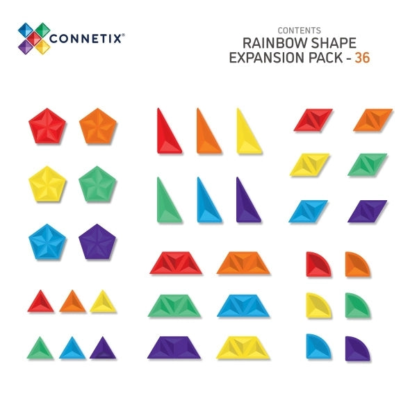 Magnetbausteine Connetix Rainbow Shape Expansion Pack mit 36 transparenten Teilen in Regenbogenfarben