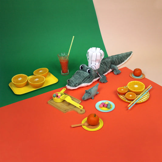 Les Déglingos - Les Ptipotos - Mama und Baby Krokodil - grün 57cm