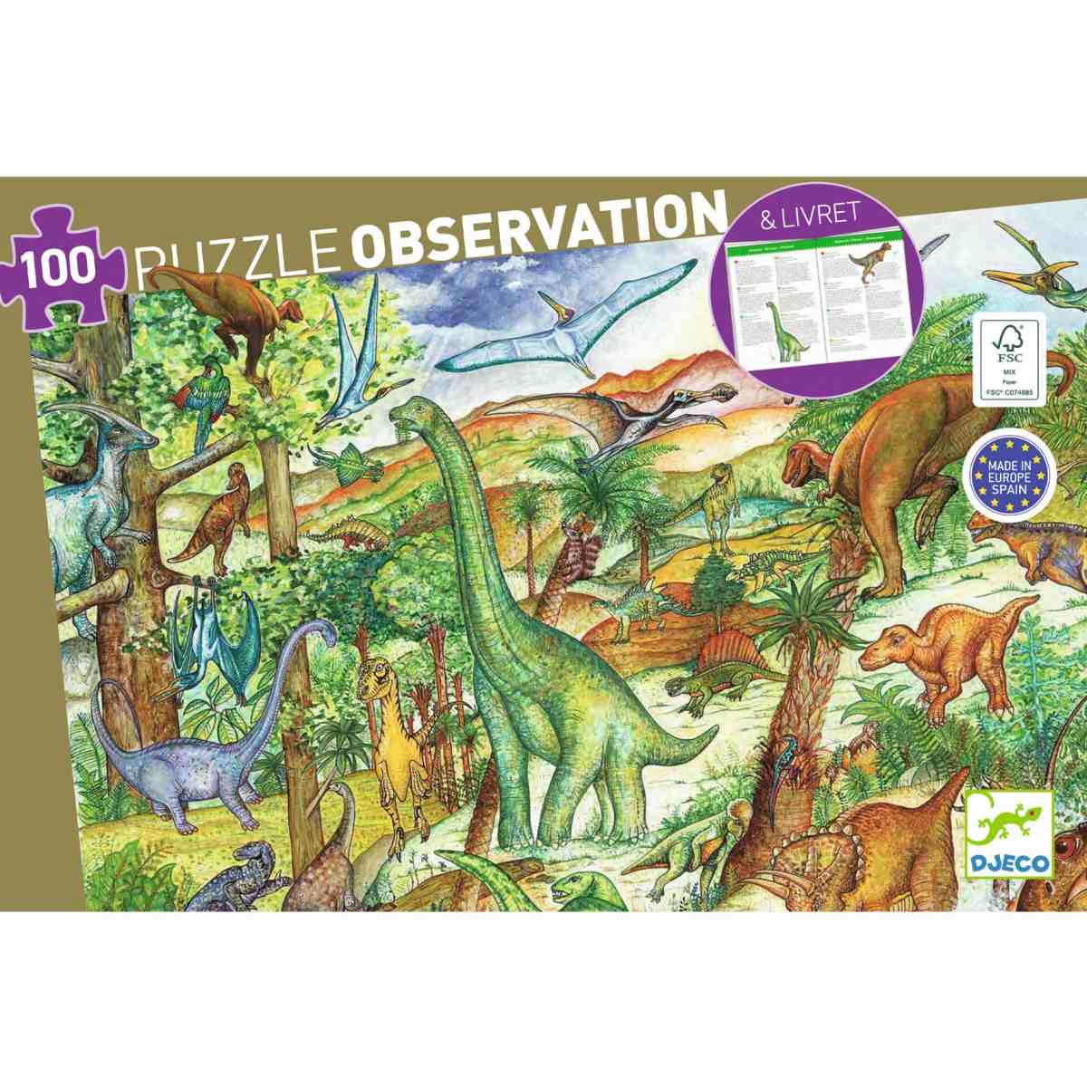 Djeco - Wimmelpuzzle: Dinosaurier - 100 Teile Bild 2