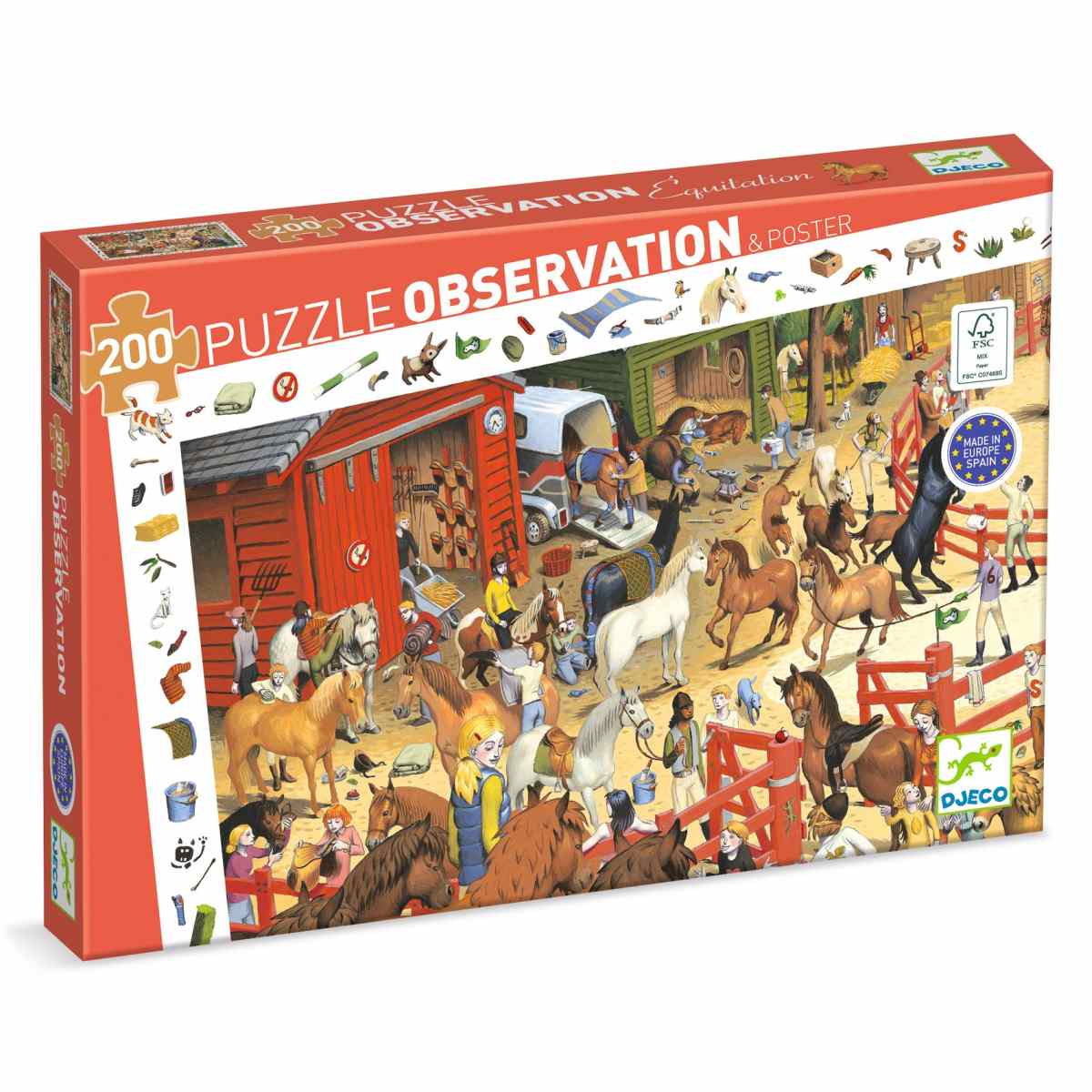 Djeco - Wimmelpuzzle: Pferde - 200 Teile - DJ07454-B3D-RVB_1200