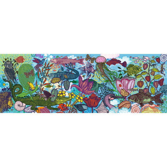 Djeco Gallery-Puzzle mit 1000 Teilen, farbenfrohe Illustrationen von Unterwasser- und Landtieren in buntem Durcheinander