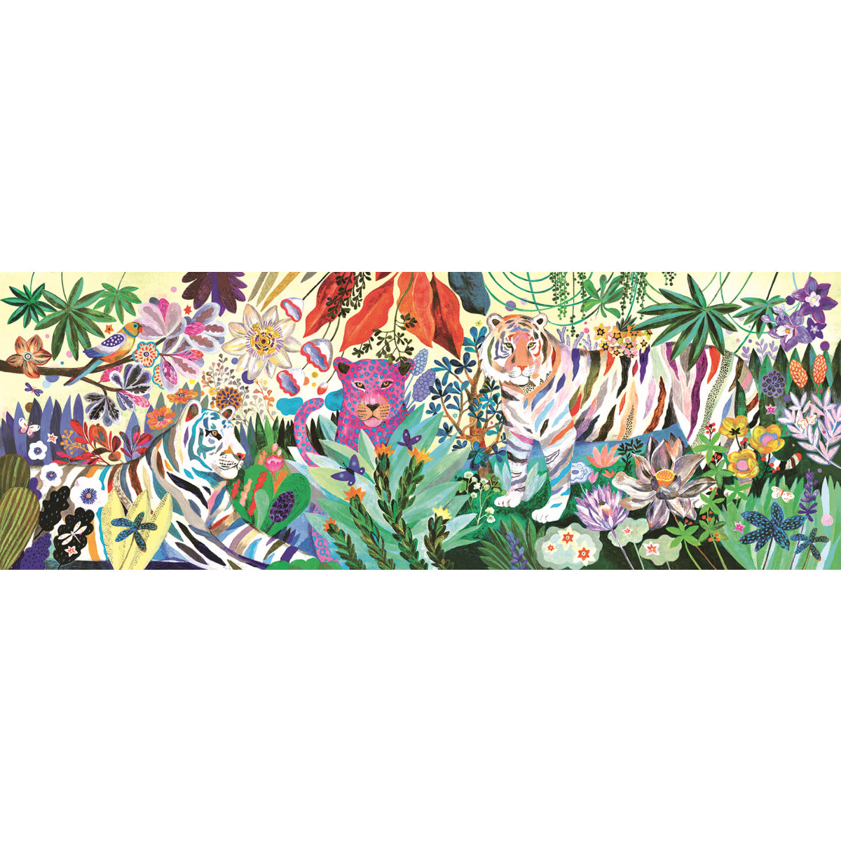 Djeco Puzzle Rainbow Tigers mit Tigern, tropischen Pflanzen und buntem Dschungel-Motiv