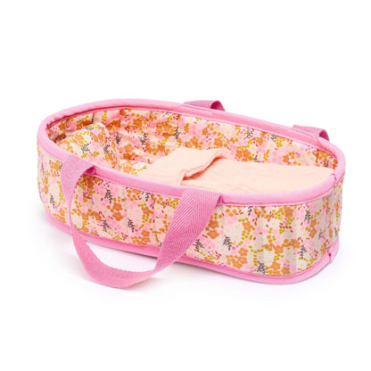 Pomea Mini Barbara Tragetasche in Rosa mit Blumenmuster, oben offen mit Tragegriffen und beiger Innenausstattung