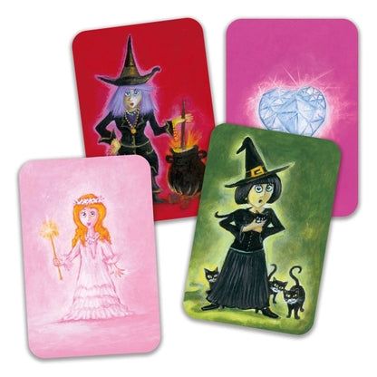 Kartenspiel Diamoniak von Djeco mit farbenfrohen Illustrationen von Schlössern und Prinzessinnen