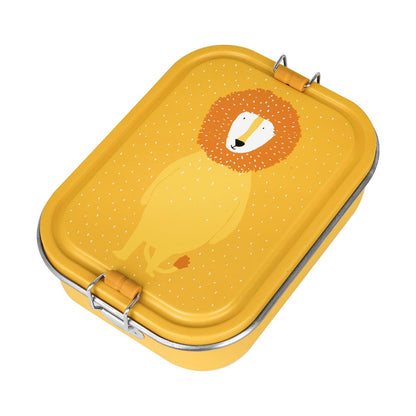 Edelstahl-Brotdose Trixie Mr. Lion mit aufgedrucktem Löwengesicht in Orange und Creme