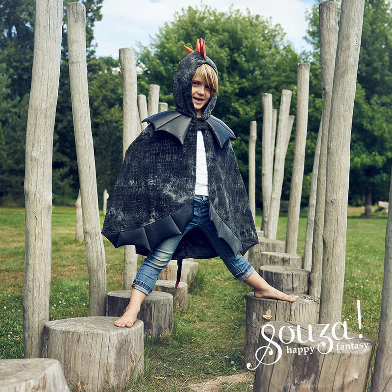 Schwarzer Drachen-Umhang Souza für Kinder mit drachenartigen Details