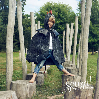 Schwarzer Drachen-Umhang Souza für Kinder mit drachenartigen Details