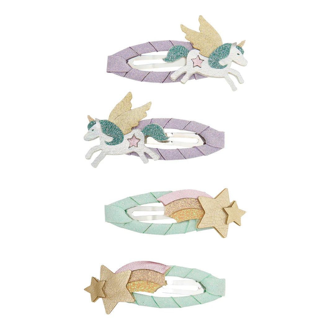Haarspangen Einhorn und Sternenschweif von Mimi & Lula mit glänzenden Details