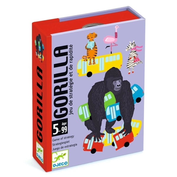 Djeco Kartenspiel Gorilla mit bunten Tiermotiven auf robusten Spielkarten