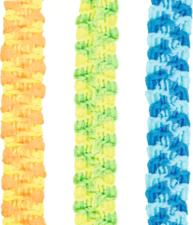 Gummitwist Goki mit bunten elastischen Bändern in Regenbogenfarben