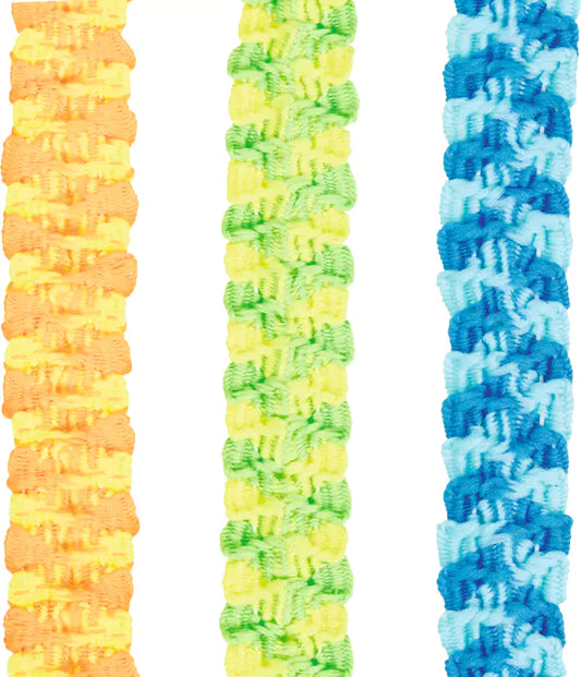 Gummitwist Goki mit bunten elastischen Bändern in Regenbogenfarben