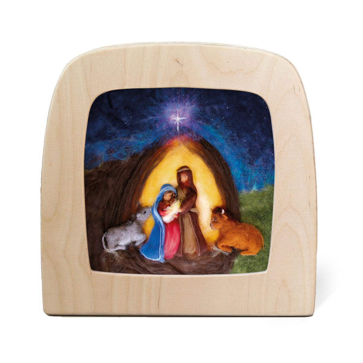 Toverlux Silhouettenlampe Wol Feetje, Holzrahmen mit leuchtender Weihnachtskrippen-Szenerie